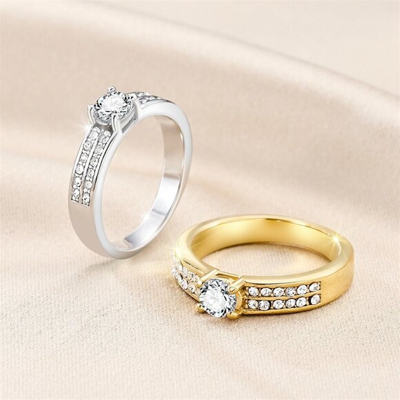 3/$35 Stainless Steel Silver Band Ring Round Cut Cubic Zirconia CZ Diamond Gifts - Picture 6 of 7